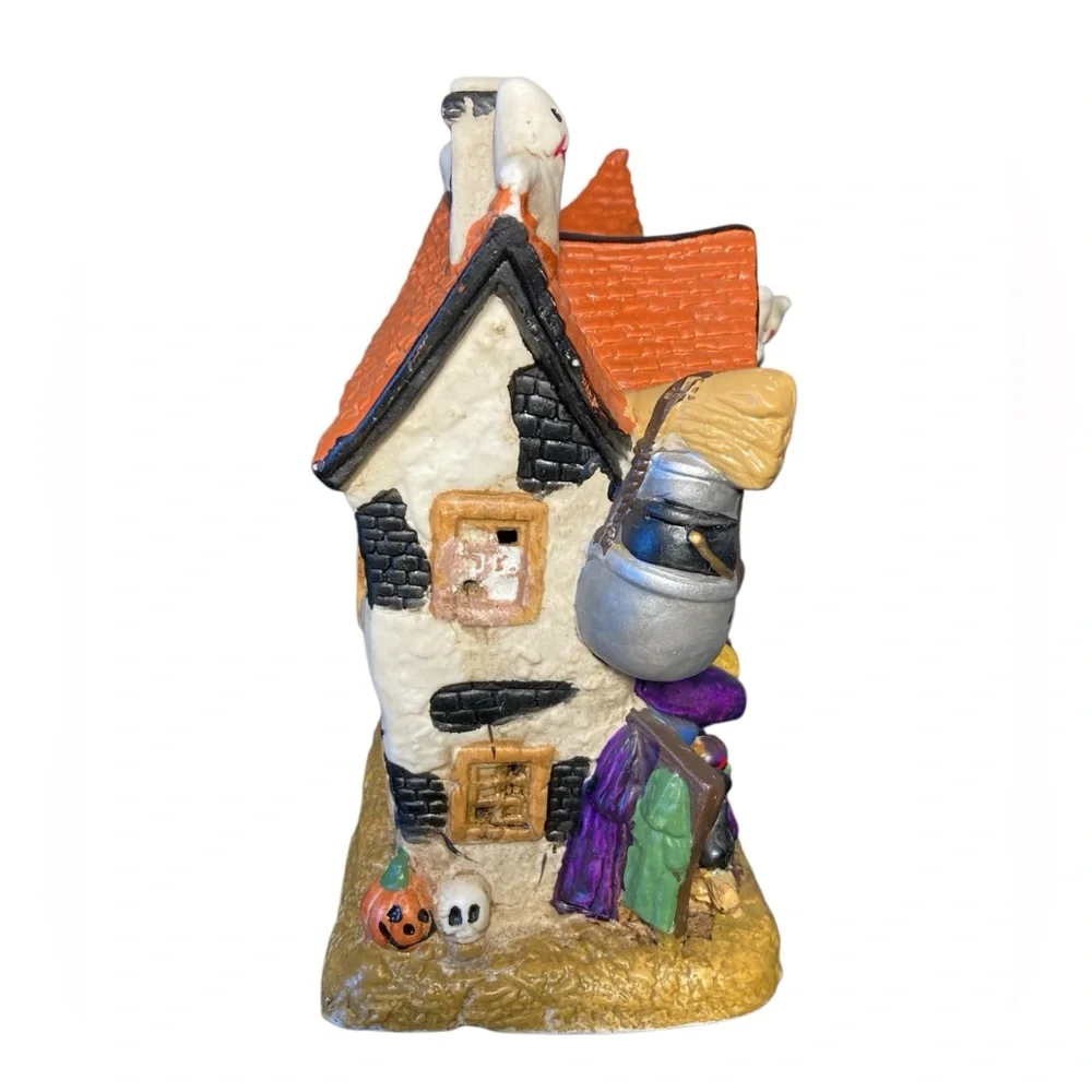 Halloween Witch Shop Figurine with Ghosts and Pumpkins